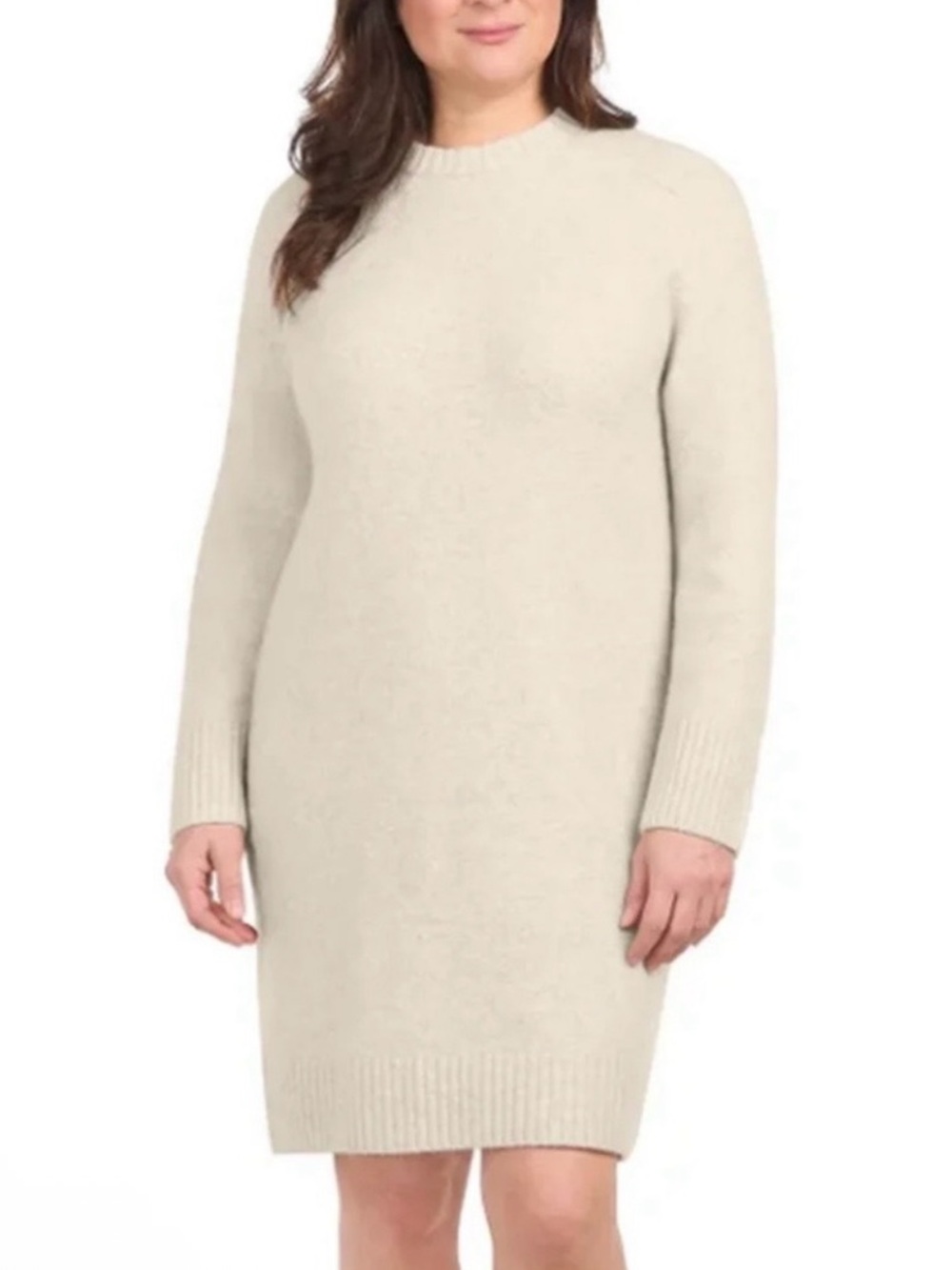 Dalia Women's Knit Crewneck Long Sleeve Sweater Dress Beige - XXL